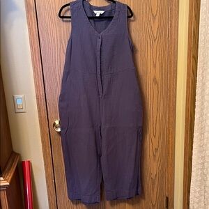 Coldwater Creek Navy Blue Sleeveless V-Neck Linen Jumpsuit XL Petite